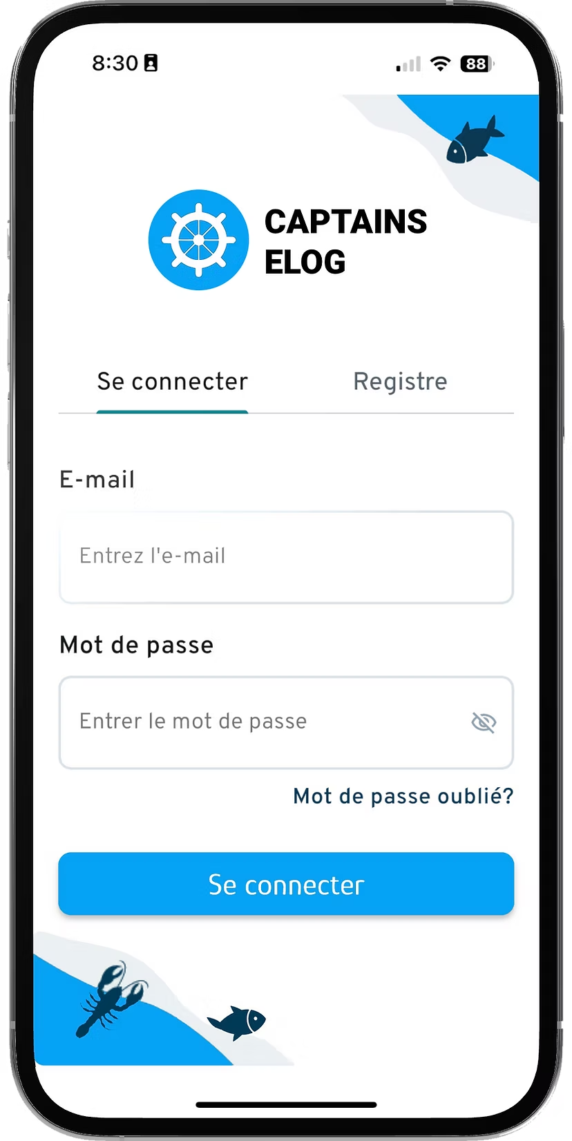 Captain's eLog mobile home screen in French.