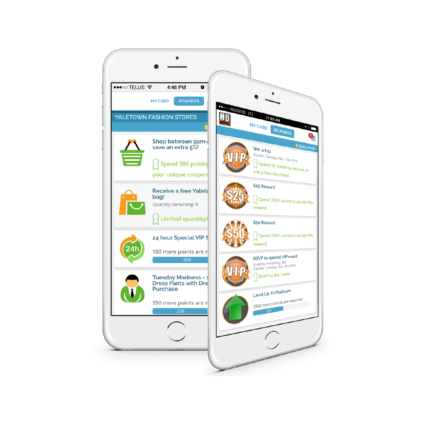 RewardLogic mobile screen showing rewards offers and branded customer engagement.